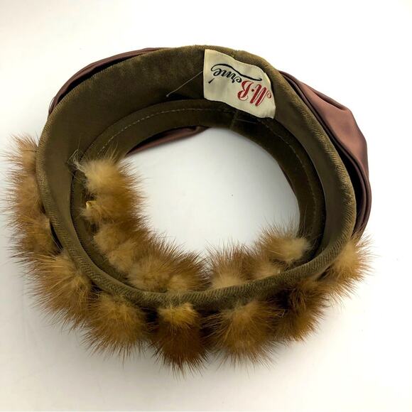 Vintage M. Berne Mink Fur Ribbed Satin Bow Headband Hat